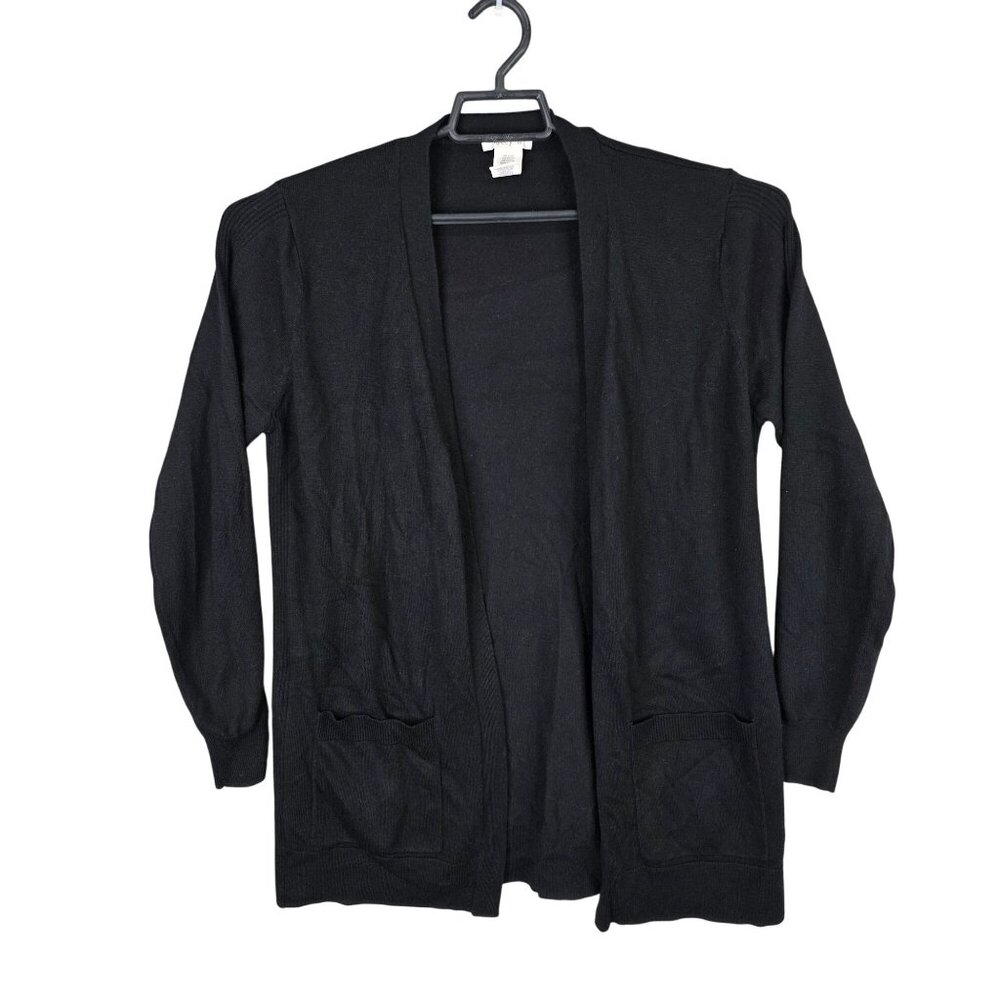 Womens Matty M Black Open Front Cardigan Sweater Long Sleeve Acrylic Blend L
